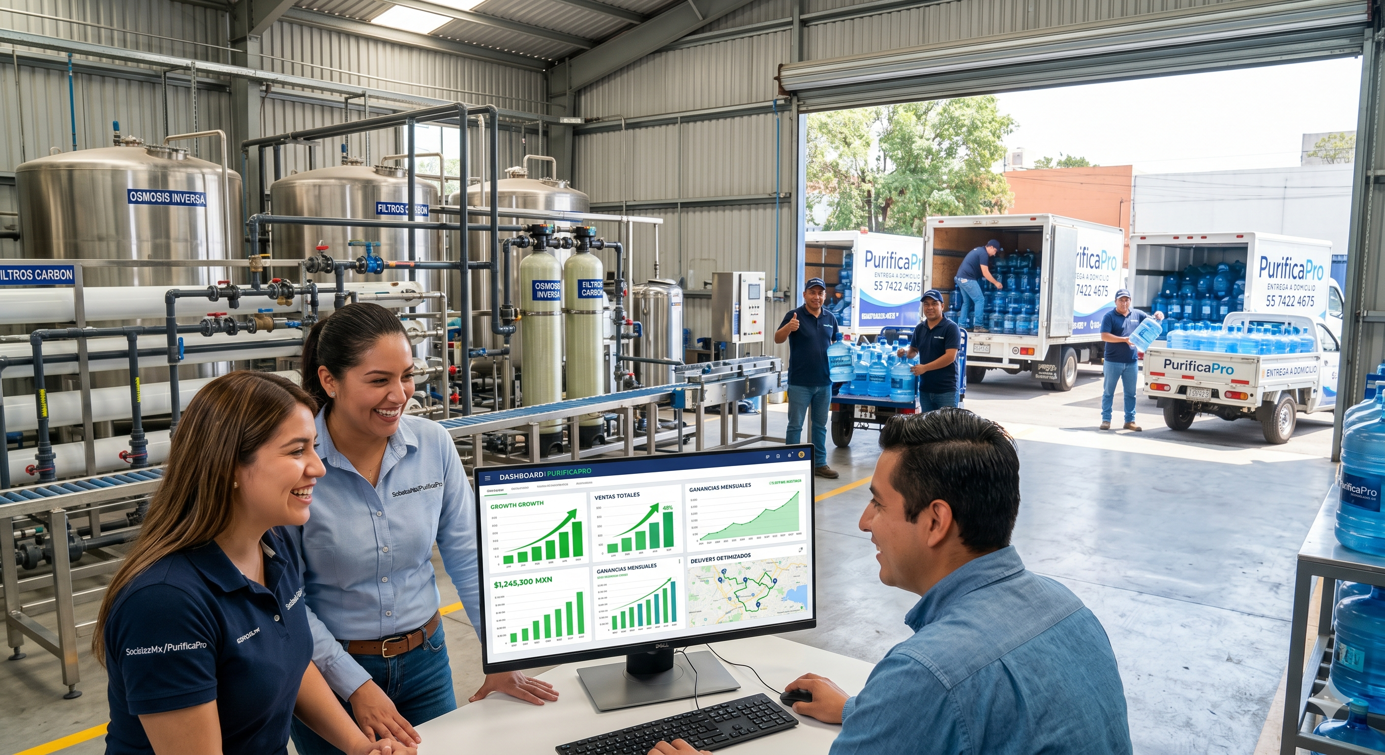 Purificadora de agua moderna y ordenada con CRM